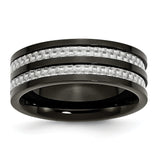 Stainless Steel Polished 8mm Black IP-plated Grey Carbon Fiber Inlay Band - shirin-diamonds