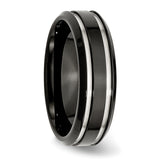 Stainless Steel Black IP-plated Grooved and Polished 7mm Band