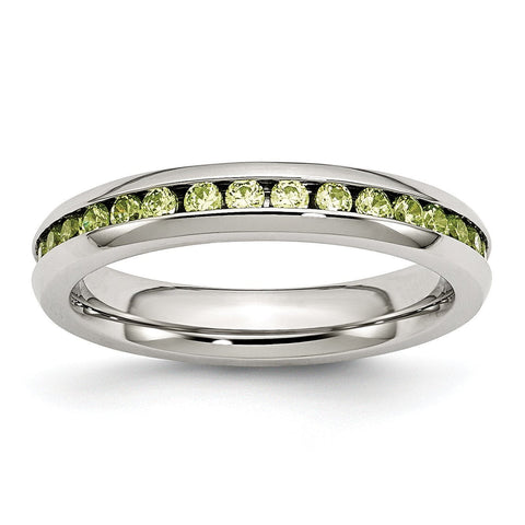 Stainless Steel 4mm August Light Green CZ Ring - shirin-diamonds