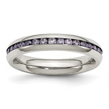 Stainless Steel 4mm February Purple CZ Ring - shirin-diamonds