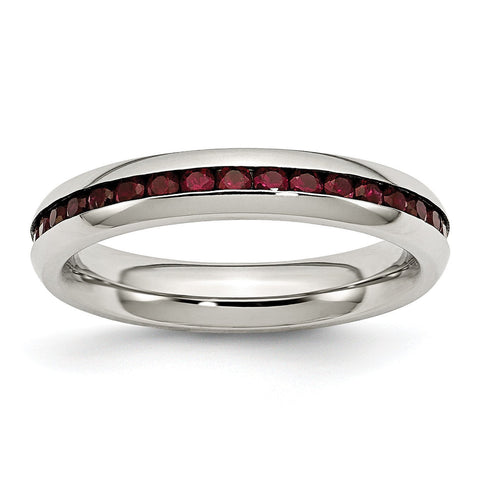 Stainless Steel 4mm January Dark Red CZ Ring - shirin-diamonds