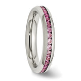 Stainless Steel 4mm July Dark Pink CZ Ring