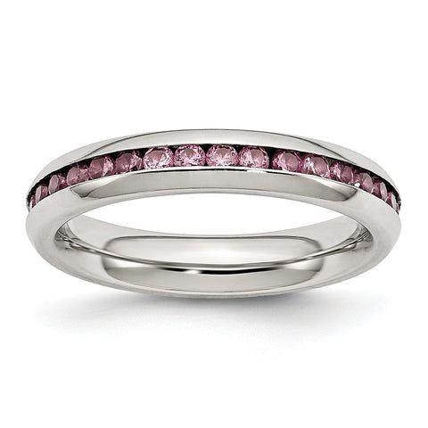 Stainless Steel 4mm June Pink CZ Ring - shirin-diamonds