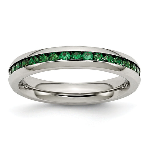 Stainless Steel 4mm May Green CZ Ring - shirin-diamonds