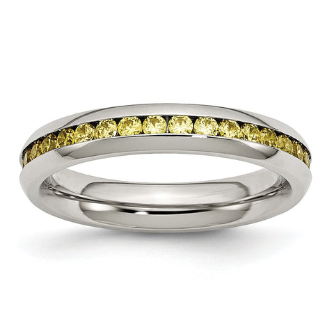 Stainless Steel 4mm November Yellow CZ Ring - shirin-diamonds