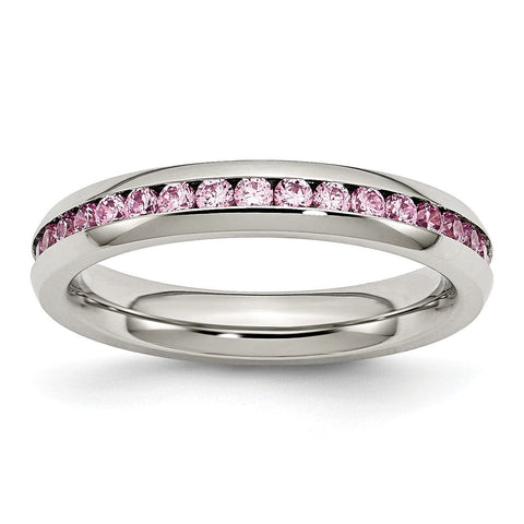 Stainless Steel 4mm October Pink CZ Ring - shirin-diamonds
