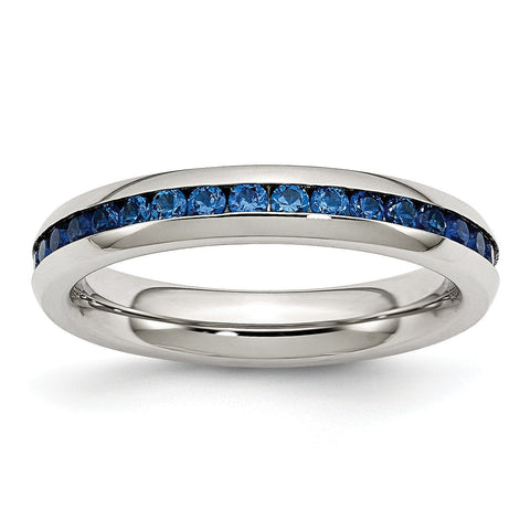 Stainless Steel 4mm September Blue CZ Ring - shirin-diamonds