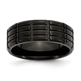 Stainless Steel 8mm Black IP-plated Grooved & Brushed Band - shirin-diamonds