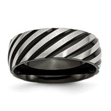 Stainless Steel 8mm Black IP-plated Swirl Brushed & Polished Band - shirin-diamonds