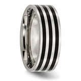 Stainless Steel 8mm Black IP-plated Striped Polished Band SR156