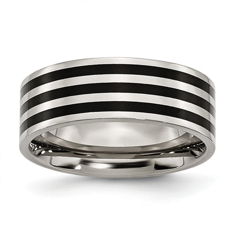 Stainless Steel 8mm Black IP-plated Striped Polished Band SR156 - shirin-diamonds