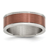 Stainless Steel 8mm Brown IP-plated Brushed & Polished Band - shirin-diamonds