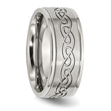 Stainless Steel Scroll Design 9mm Brushed/Polished Ridged Edge Band