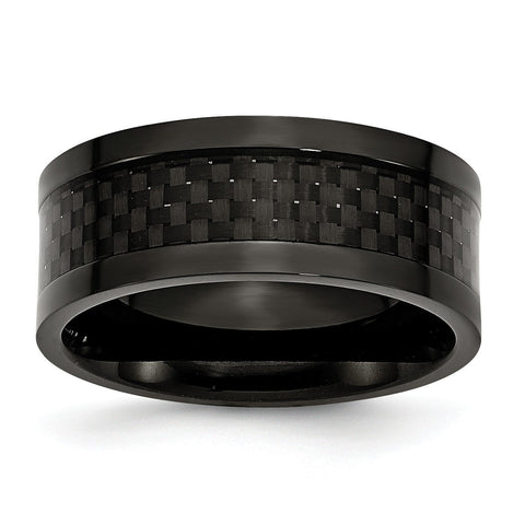 Stainless Steel Polished 9mm Black IP-plated w/Carbon Fiber Inlay Band - shirin-diamonds