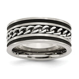 Stainless Steel Chain/Black IP-plated Brushed & Polished 10mm Band - shirin-diamonds
