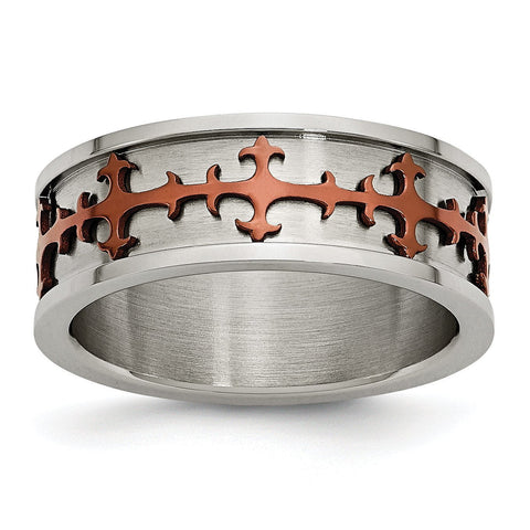 Stainless Steel Brown IP-plated Crosses Ring - shirin-diamonds