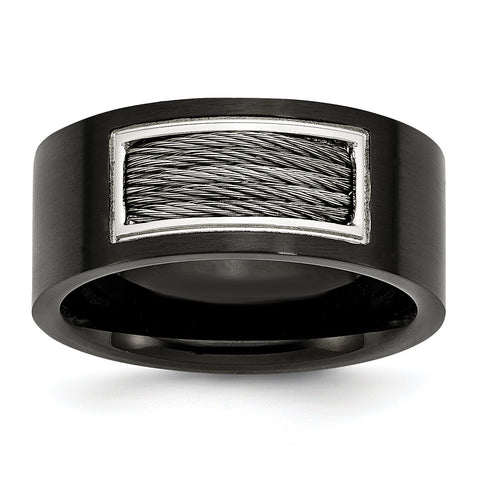Stainless Steel Black IP- Plated with Wire Inlay Ring SR169 - shirin-diamonds