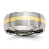Stainless Steel 14k Yellow Inlay 8mm Brushed Band - shirin-diamonds