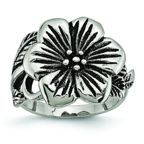 Stainless Steel Antique Finish Flower Ring - shirin-diamonds