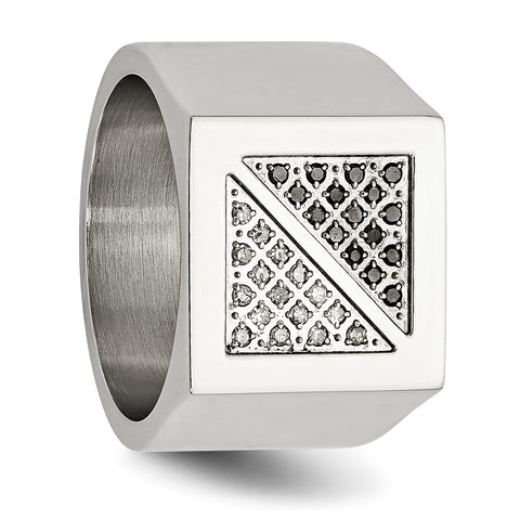 Stainless Steel Black & White Diamond Ring