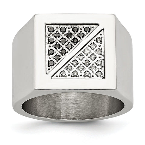 Stainless Steel Black & White Diamond Ring - shirin-diamonds