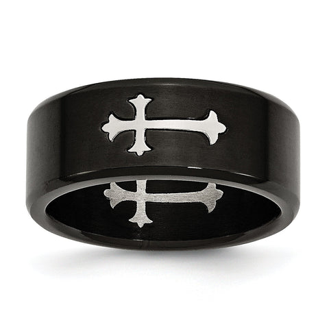 Stainless Steel Brushed Black IP-plated with Cross 9mm Band - shirin-diamonds