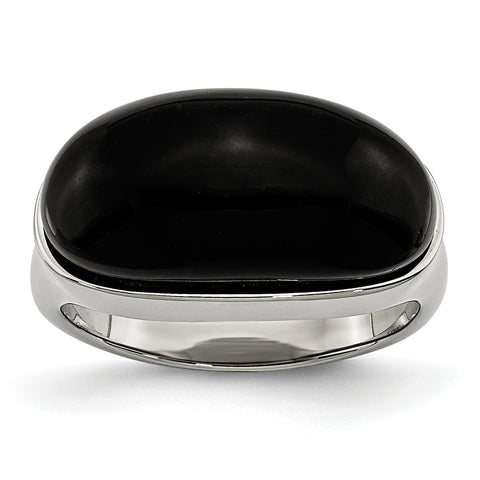 Stainless Steel Black Glass Size 9 Ring SR226 - shirin-diamonds