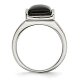 Stainless Steel Black Glass Size 8 Ring SR228