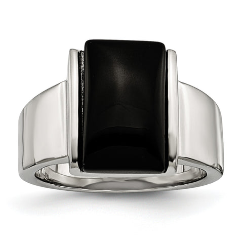 Stainless Steel Black Glass Size 8 Ring SR228 - shirin-diamonds