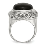 Stainless Steel Black Glass w/Textured Edge Size 8 Ring SR234