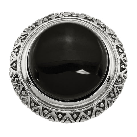 Stainless Steel Black Glass w/Textured Edge Size 9 Ring SR234 - shirin-diamonds