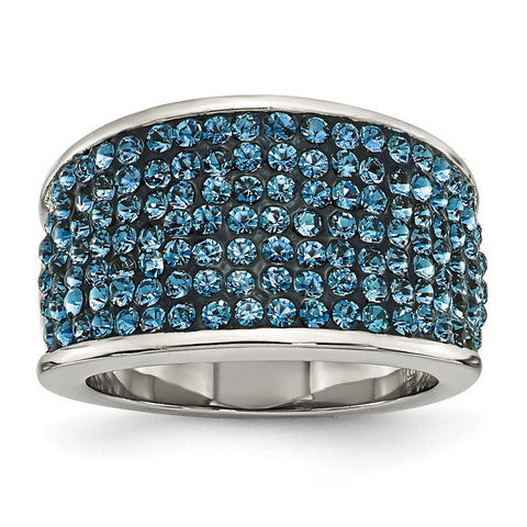 Stainless Steel Blue Crystal Polished  Ring - shirin-diamonds
