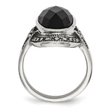 Stainless Steel Black Glass Antiqued Ring