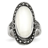 Stainless Steel Antiqued & White Cat's Eye Size 9 Ring SR239 - shirin-diamonds