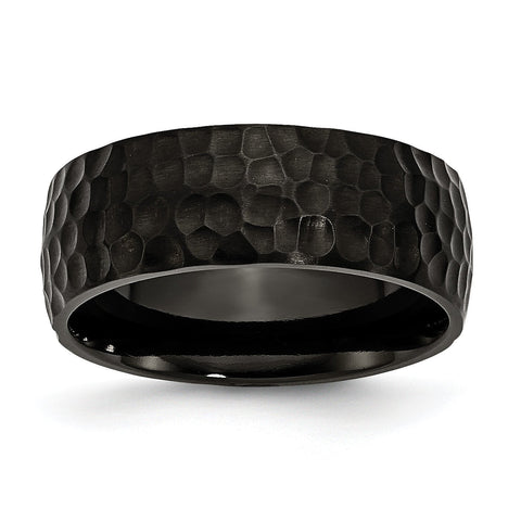 Stainless Steel Black IP-plated Hammered 8mm Band - shirin-diamonds