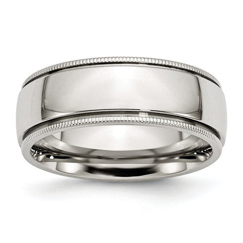 Stainless Steel Grooved and Beaded 8mm Polished Band - shirin-diamonds