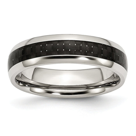 Stainless Steel Polsihed w/ Black Carbon Fiber Inlay 6mm Band - shirin-diamonds