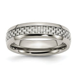 Stainless Steel Polished w/ Grey Carbon Fiber Inlay 6mm Band - shirin-diamonds