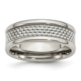 Stainless Steel Polished w/ Grey Carbon Fiber Inlay 8mm Band - shirin-diamonds