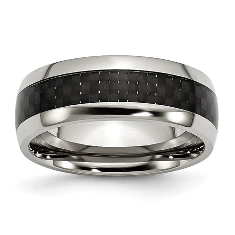 Stainless Steel Polished w/ Black Carbon Fiber Inlay 8mm Band - shirin-diamonds