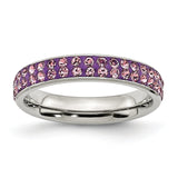 Stainless Steel 4mm Polished Light Purple Crystal Ring - shirin-diamonds