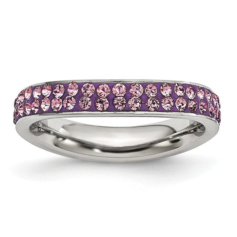 Stainless Steel 4mm Polished Light Purple Crystal Wavy Ring - shirin-diamonds
