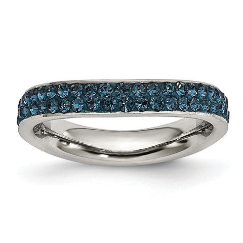 Stainless Steel 4mm Polished Blue Crystal Wavy Ring - shirin-diamonds