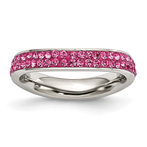 Stainless Steel 4mm Polished Pink Crystal Ring - shirin-diamonds