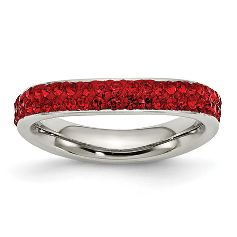 Stainless Steel 4mm Polished Red Crystal Ring - shirin-diamonds