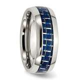 Stainless Steel Blue Carbon Fiber Inlay Polished Band