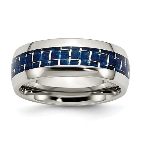 Stainless Steel Blue Carbon Fiber Inlay Polished Band - shirin-diamonds