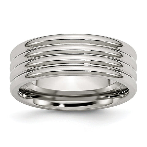 Stainless Steel Grooved 8mm Polished Band - shirin-diamonds