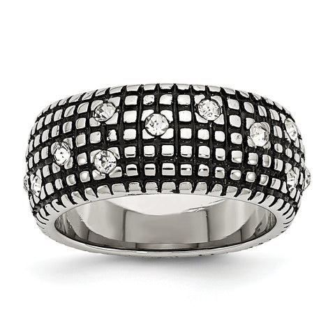 Stainless Steel Crystal Antiqued Ring SR272 - shirin-diamonds