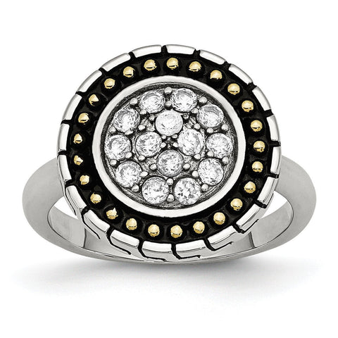 Stainless Steel CZ with Yellow IP-plated Accent Antiqued Ring - shirin-diamonds